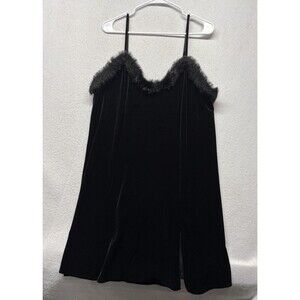 VTG Lane Bryant Black Velvet Night Dress w Marabou Trim 14/16 Witchy Whimsigoth